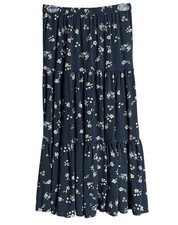 Black Floral Tiered Midi Skirt Prairie Cottage Grunge Whimsigoth Wom XS