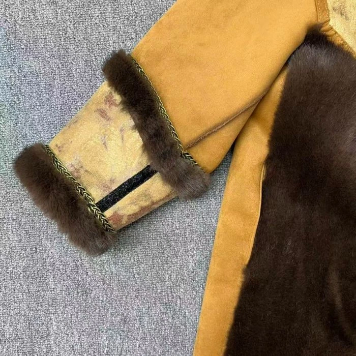 Vintage Suede & Faux Fur Coat in Mustard - Image 3 of 4