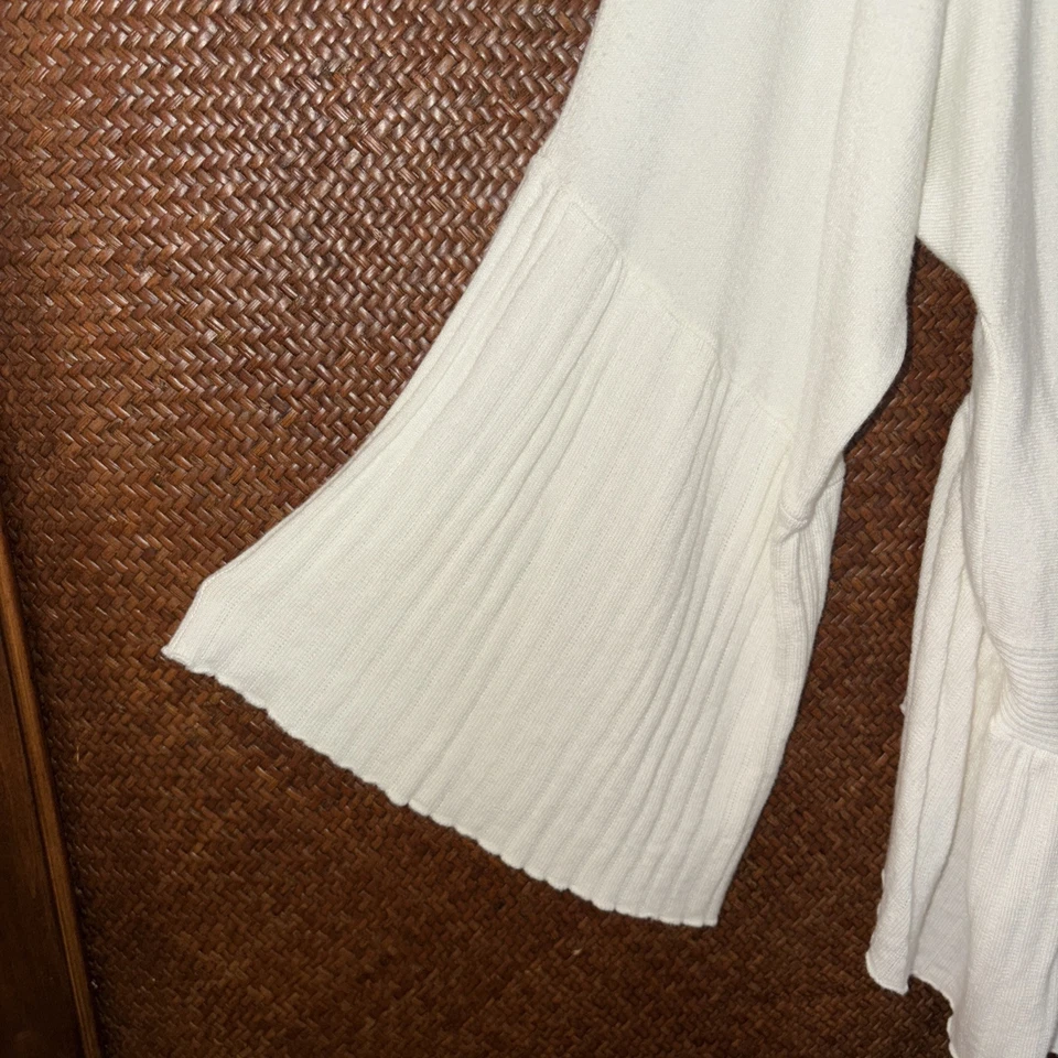 Cardigã de malha KENAR marfim frente aberta cascata babado manga média 3/4 peplum FR S - Imagem 3 de 4