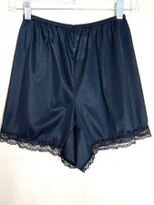 Vintage VELROSE Black Nylon Pettipants Bloomers W/ Lace