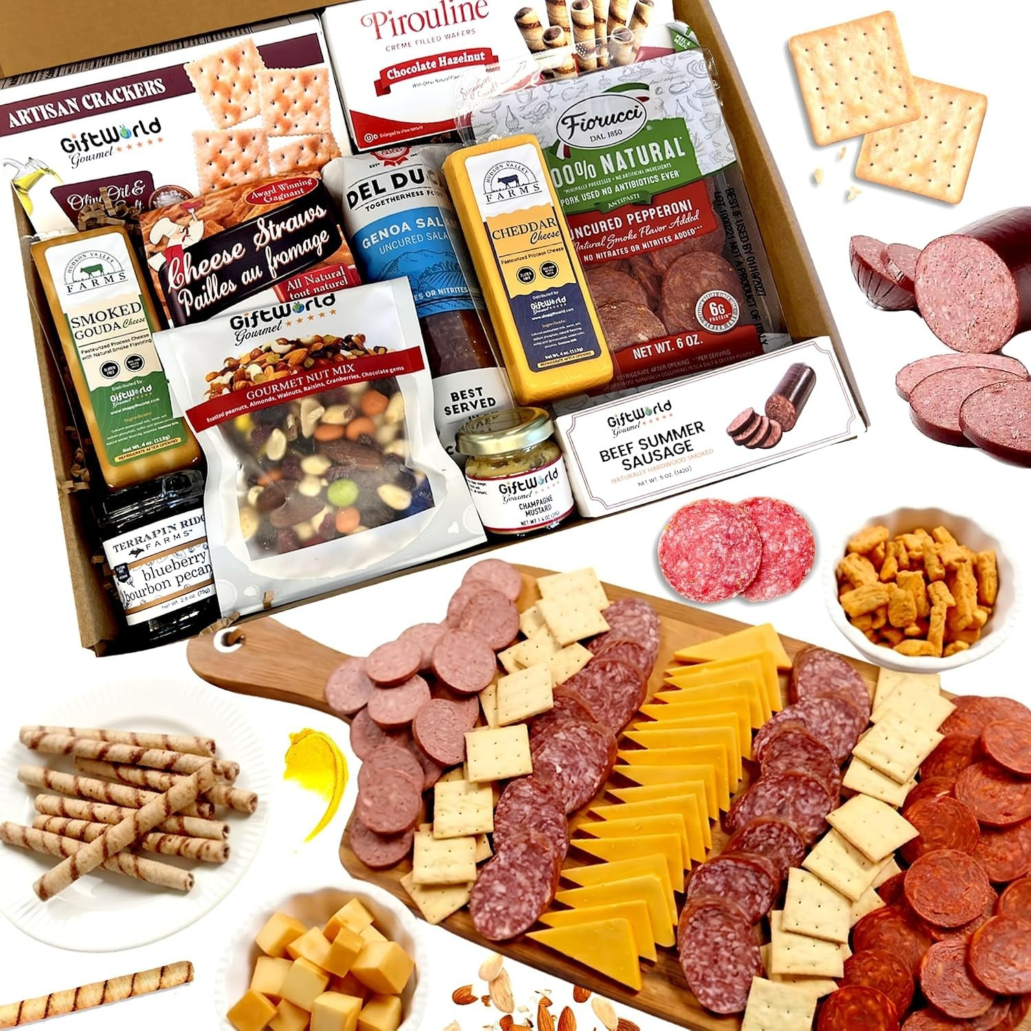 GIFTWORLD DELXE CHARCUTERIE GOURMET MEAT & CHEESE & SNACK GIFT BASKET ASSORTMENT