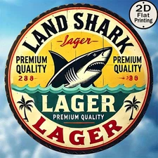 Vintage Round Land Shark Beer Logo Tin Metal Signs Home Décor 8x8 