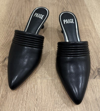 Paige Poppy Trapunto Black Leather Open-Back Mules (Women) Kitten Heel 6.5