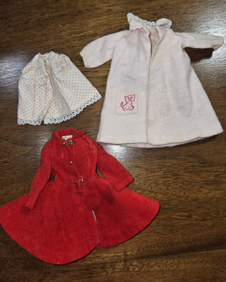 Vintage 1963 Mattel Skipper Red Flare Coat & Dreamtime House Robe & Pajama Top