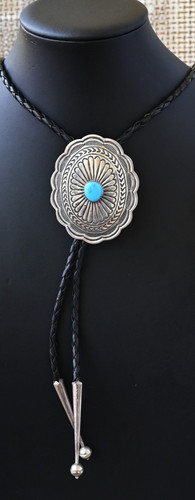 BIG Navajo Concho Bolo by Wilbert Benally Sleeping Beauty Turquoise & Sterling