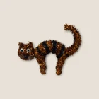 Orange Scaredy Tinsel Cat Halloween Decor Prop +