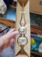 Vintage Commodore Hand Decorated Glass Christmas Tree Topper Romania Box Indent