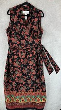 Sag Harbor Mock Wrap Dress Womens 16W Red Black Floral Boho Flowy