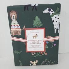 Pottery Barn Kids Christmas Dogs Organic Duvet Cover Full Queen New