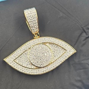 Authentic 2Ct Round Cut Real Moissanite Evil Eye Pendant 14K Yellow Gold Plated
