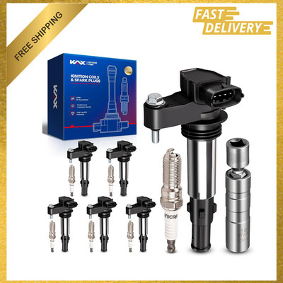 Ignition Coil Pack Spark Plugs Kit with Magnetic Socket for V6 3.6L CTS LaCrosse