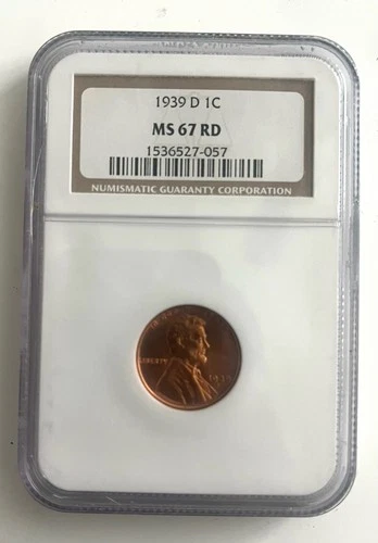 1c 1939 D NGC Graded MS67 RD Lincoln Cent