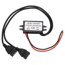DC 12V/24V to 5V 3A 15W Step Down Converter Dual USB Female Ports