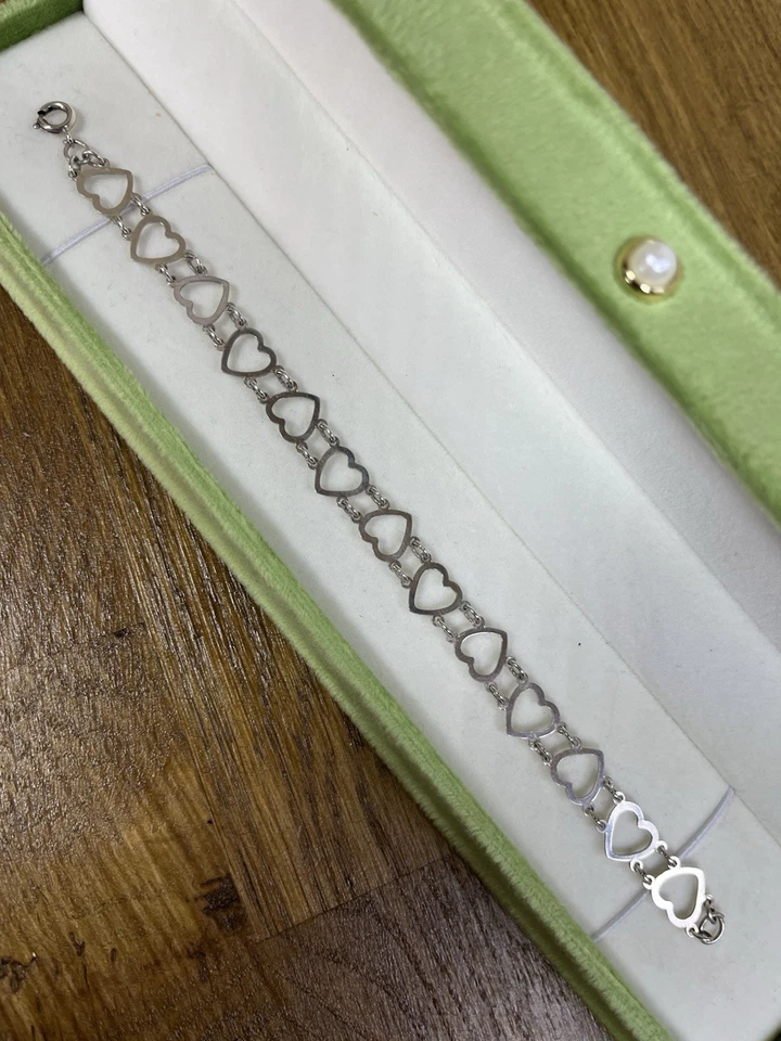 Vintage Stamped HH Sterling Silver 925 Heart Link Chain Bracelet Hans Herman 74 - Image 4 of 4