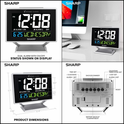 Sharp Atomic Desktop Clock with Color Display - Atomic Accuracy - Easy to Read S
