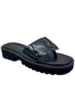 Donald Pliner Beulah Patent Leather Slip On Platform Sandals Black