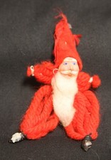 VTG Red Yarn Santa Clay Face 3.50" tall Ornament