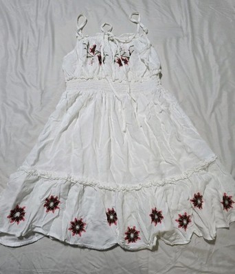 Feathers Girls Size S White Embroidered Floral Dress Boho Sleeveless Summer Dres