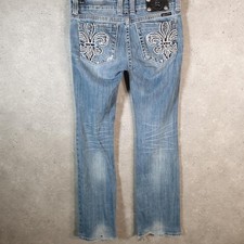 Vintage Miss Me Bootcut Flared Y2K Jeans Womens W29 Blue Embroidered