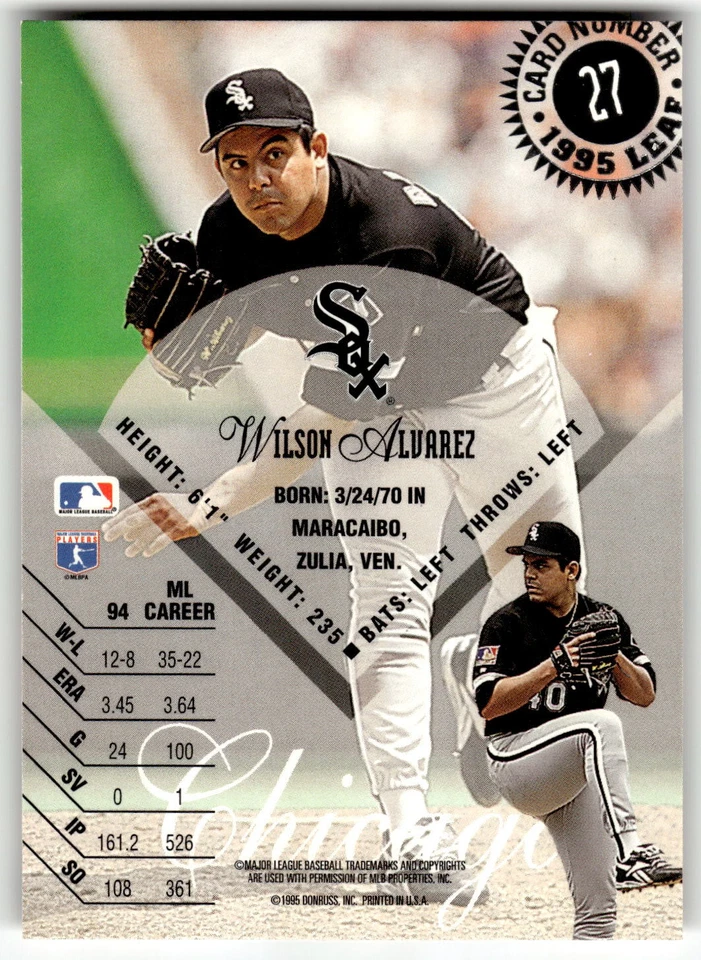 Hoja #27 Wilson Álvarez 1995 Foto 2 de 2