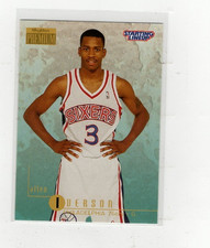 1996 Allen Iverson Skybox ROOKIE Starting Lineup Card Free Shipping (J436). rookie card picture