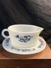 Vintage Pyrex Old Town Blue Onion Gravy Sauce Boat and Under Plate 77-B & 77-U