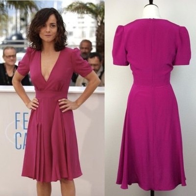 $2,100 GUCCI DRESS SHORT SLEEVE V-NECKLINE VIBRANT SILK sz 40 US 4
