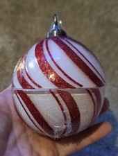 One Candy Christmas Ball Candles 3.9 Inch Red & White Christmas Ornament Candle