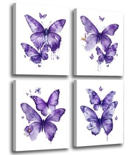 Purple Butterfly Canvas Wall Art, Butterfly Wall Art Print Decoration, Animal...