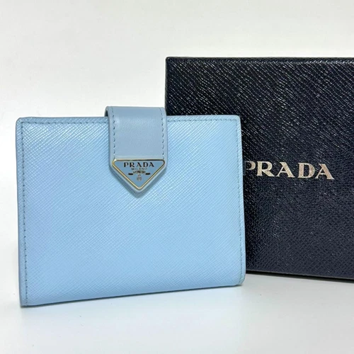 PRADA Saffiano Portefeuille Pliable Mini Portefeuille IC Puce Cuir Authentique