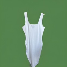 New Look White Ribbed Midi Square Neck Sleeveless Bodycon Dress size 14