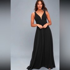 NWT Lulus Leading Role Ruched A-LineChiffon Maxi Dress - Black