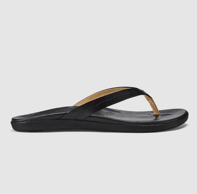 AUTH OluKai Honu Women's Leather Beach Sandals Black Premium Comfort Flip Flops