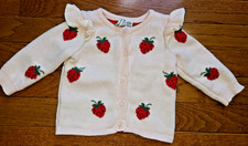 Janie And Jack Sweater Button Cardigan Pink Strawberries 3/6 Mos Flare Shoulder
