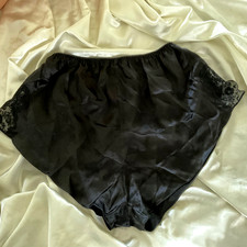 Vtg. Nordstrom Black Silk Panties LoungeWear Lace Trim Pettipants Pantie Sz.M