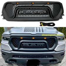 Rebel Style Grille For 2019-2022 Dodge Ram 1500 Grill Wled Matte Black Wletter