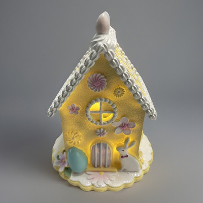 LED Light Up Pastel & Glitter Spring Easter Bunny Gingerbread House 8  NEW!