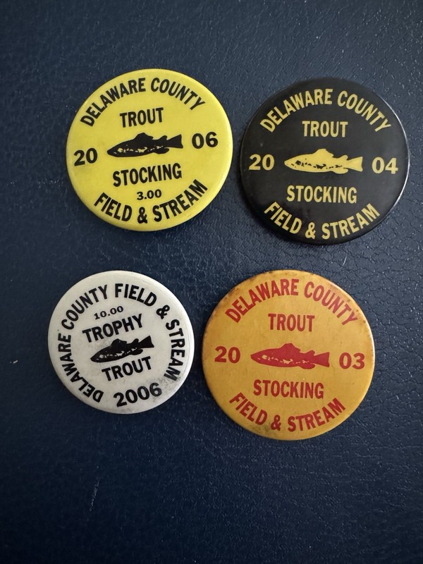 Delaware County Trout Fishing Pins Buttons Stock Field And Stream Lot of 4