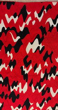 Vintage RAY STRAUSS 100 Silk Scarf Oblong Red Black White Wild Wavy Design 