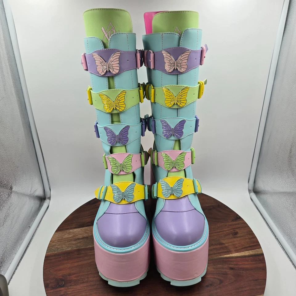 Botas YRU Dune Butterfly para mujer 12 coloridas plataforma pastel gruesas Go Go Kawaii Foto 3 de 4