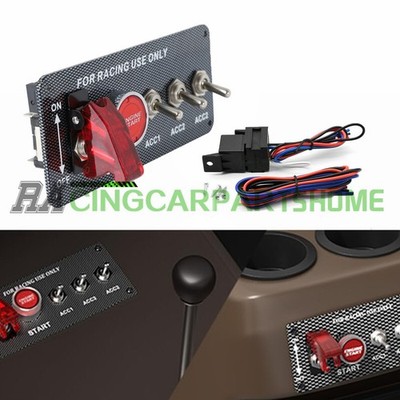 Racing Car Carbon Ignition Button Switch Panel Engine Start Push LED 12V Toggle