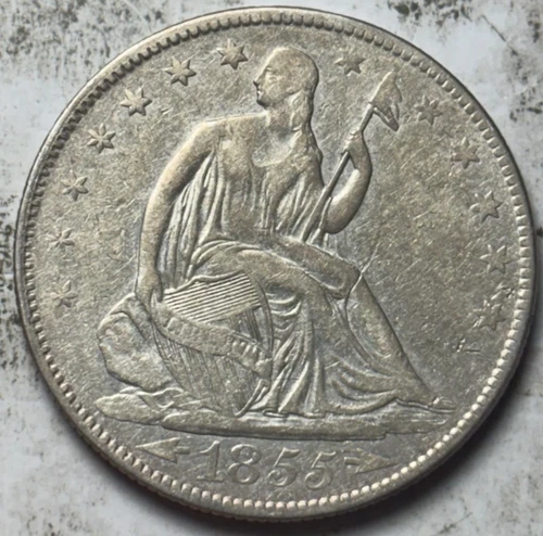 1855 50c Seated Liberty Half Dollar. Attractive Circulated Details, Cleaned