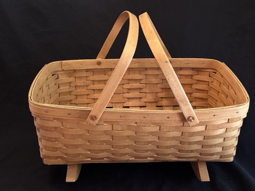 Vintage 1991 LONGABERGER Doll Cradle Woven Basket With Fabric Lace Liner 2500LO - Picture 8 of 20