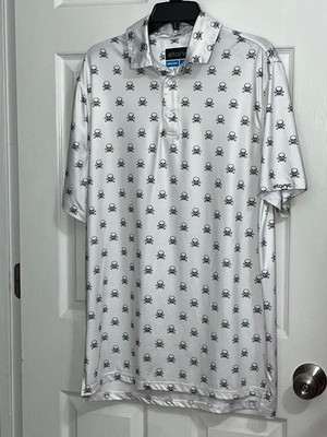 Etonic Golf Polo Shirt Mens Large White Skull Print Stretch Short Sleeve