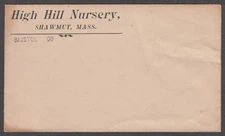 High Hill Nursery Shawmut Massachusetts postal cover unused unmailed ca 1920s