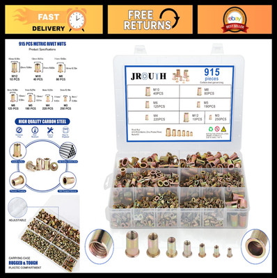 915pcs Metric Rivet Nut Kit - M3 M4 M5 M6 M8 M10 M12 Zinc Plated Steel Inserts
