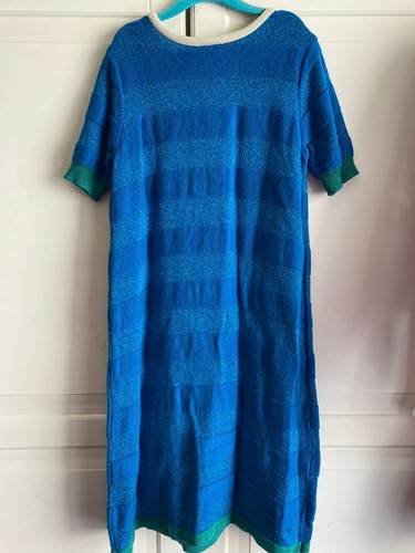 Hanna Andersson Sweater Dress Girls 140 Blue Metallic Ivory Scalloped - Picture 7 of 8