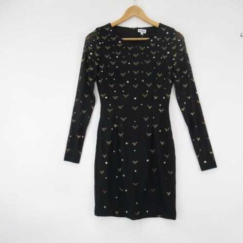 Alice by Temperley UK 6 Long Sleeve Dress Black Round Neck Beaded  - Afbeelding 1 van 24