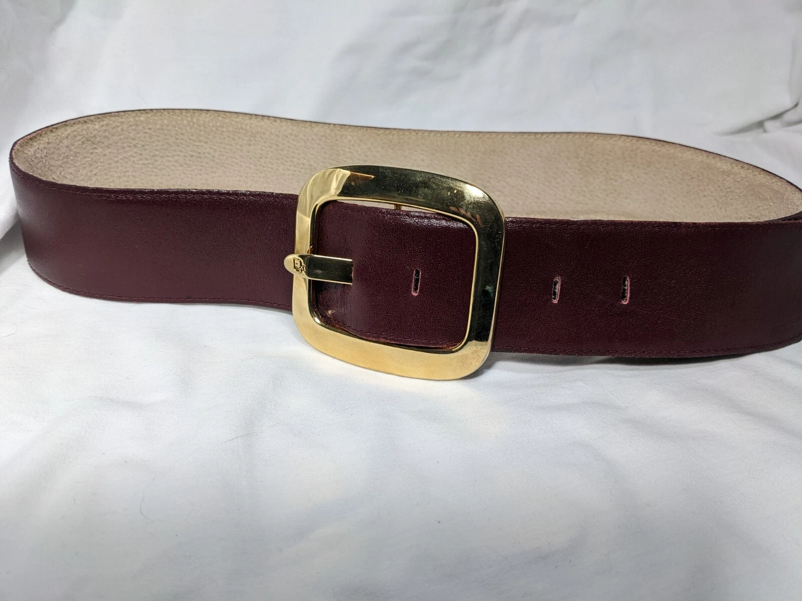 Ceinture femme vintage Christian Dior cuir épais large grande boucle 626 marron