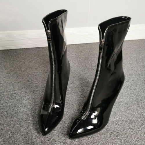 Nuevas botas al tobillo de cuero brillante punta puntiaguda para mujer tacón alto talla 35-47 - Imagen 4 de 12
